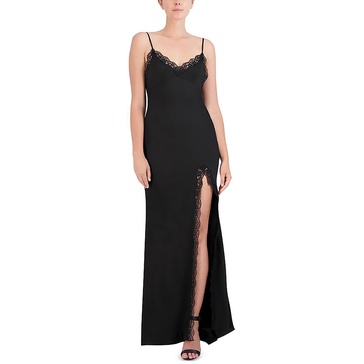 womens lace trim open back evening dress