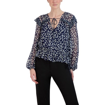 womens leopard ruffled blouse