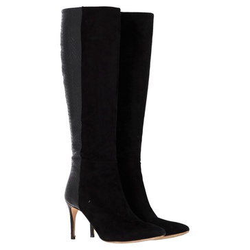 knee-length with snakeskin effect boots in black suede