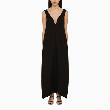 Jil Sander Black Low-Cut Wool Long Dress Women