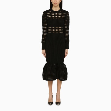 Alexander Mcqueen Black Knitted Midi Dress Women