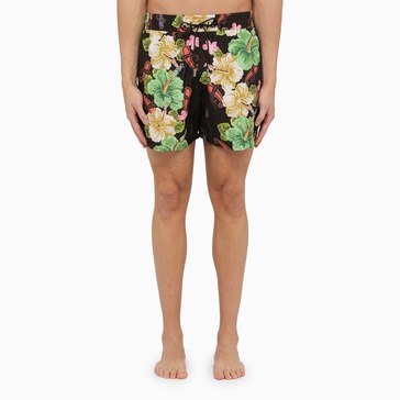 Etro Black Swimming Costume With Multicoloured Flower Print