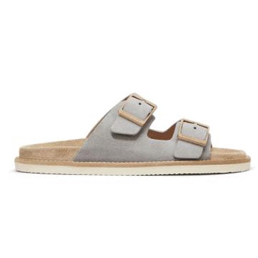 Grey Suede Double-Strap Sandals