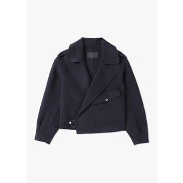 Womens Owa Asymetric Wool Jacket In Dark Navy