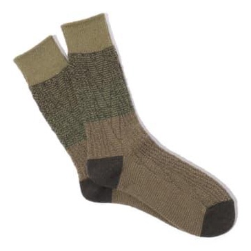 Gradation Cable Crew Socks - Olive