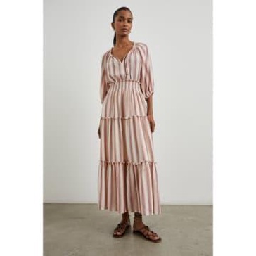 Caterine Multi Stripe Tie Neck Midi Dress Col: Pink Multi, Size: