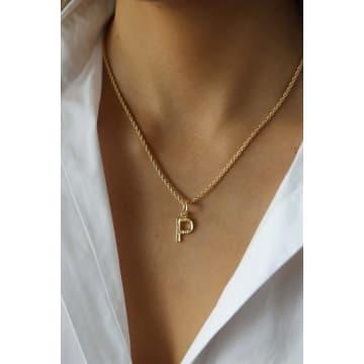 Gold Initial P Rope Chain Necklace