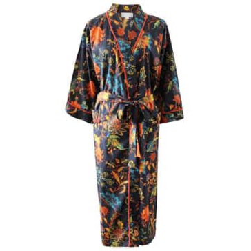 Burnt Orange Exotic Flower Print Cotton Dressing Gown