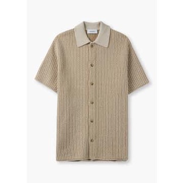 Les Deux Mens Easton Knitted Shirt In Camel/Ivory