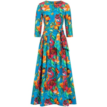 Floral Print Maxi Dress With Detachable Wide Belt