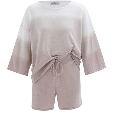 Siri Knitted Blouse & Shorts Matching Set In Beige