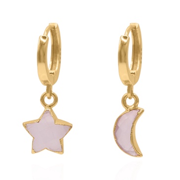 Joni Rose Quartz Star & Moon Charm Huggies | Gold Plated