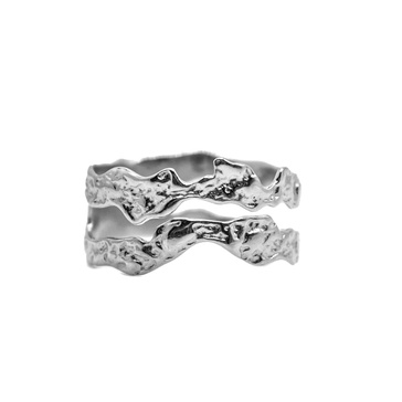 Hammered Double Band Lava Ring - Silver