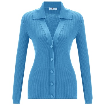 Polo V-Neck Ribbed Knit Cardigan - Glacier Blue