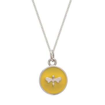 Small Bee Enamel Necklace Sterling Silver Yellow