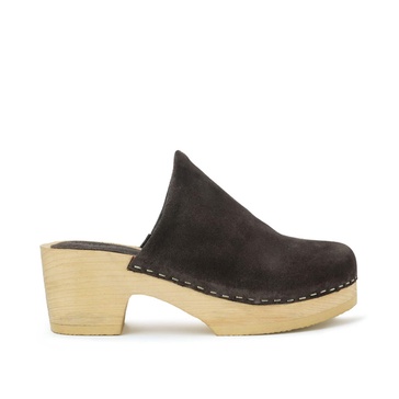 Darcie Grey Suede Block Heel Clogs