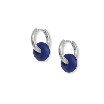 Blue Agate Hoops - Silver