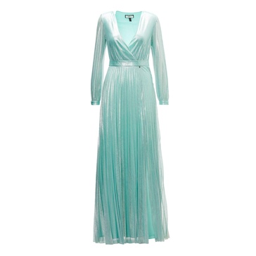 Pleated Metallic Maxi Dress Aqua