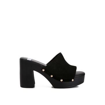 Cartera Suede High Block Heel Clogs In Black