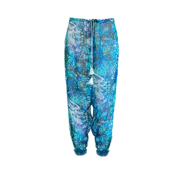 Butterfly Print Silk Harem Trouser Blue