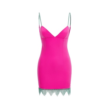 Embellished Trim Mini Dress Fucshia