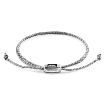 Taupe Grey Edward Silver & Braided Leather Skinny Bracelet