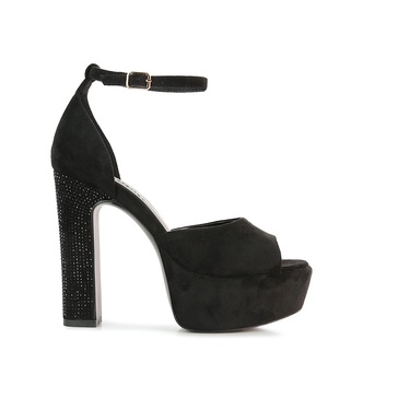 Beaty Black Studded Suede High Block Heeled Sandals