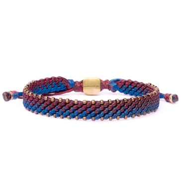 Men Wine Red & Blue Rope & Bronze Bracelet For Men - Multicolour