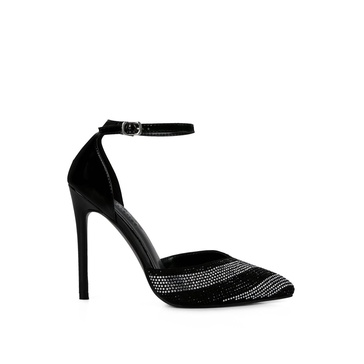 Nobles Black High Heeled Patent Diamante Sandals