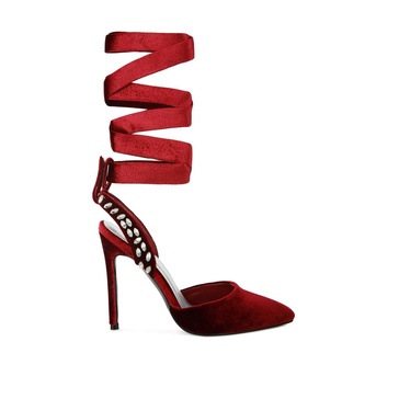 Wallis Burgundy Velvet Diamante Stud Tie Up Sandals