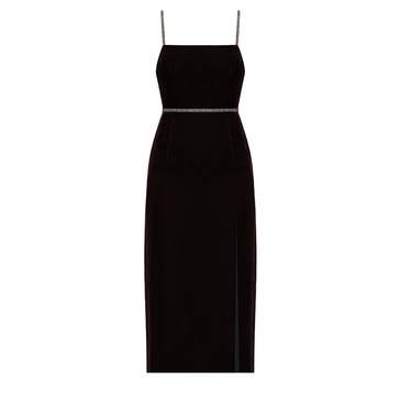 Amya Black Silk Velvet Midi Cocktail Dress