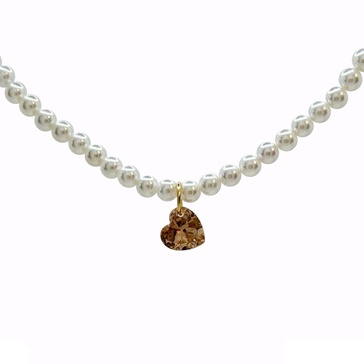 Hearts Zircon Pearl Necklace - Champagne