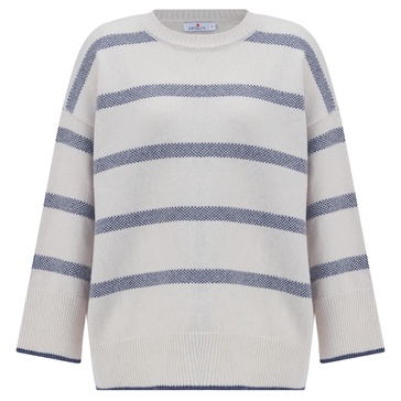 Carla Striped Loose Fit Pullover In Ecru/Grey