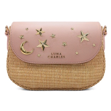 Elena Star Studded Rattan Handbag | Pink & Gold