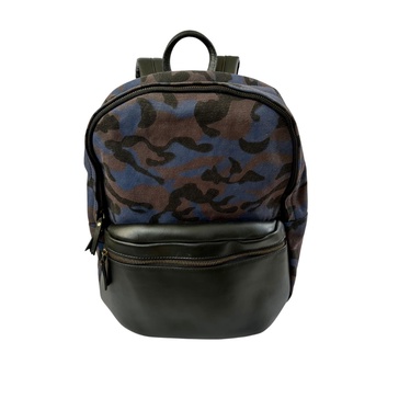 Camo And Leather Backpack -Blue Camo