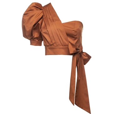 Emily One-Sleeve Asymmetric Poplin Top Copper