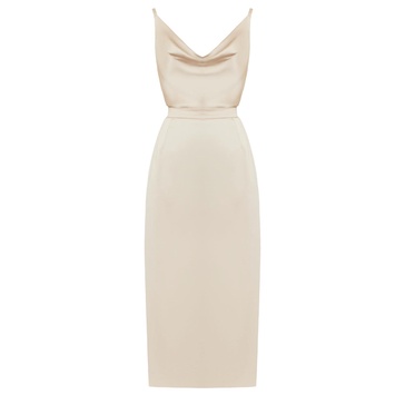 Kamea Beige Satin Cowl Neck Midi Dress