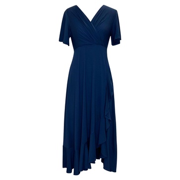 Petite Waterfall Midi Dress In Navy Blue