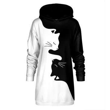 Black And White Cats Oversize Hoodie Dress