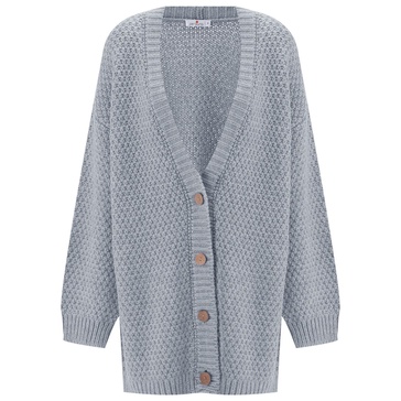 Maya Brass Mesh Long Knit Cardigan - Grey