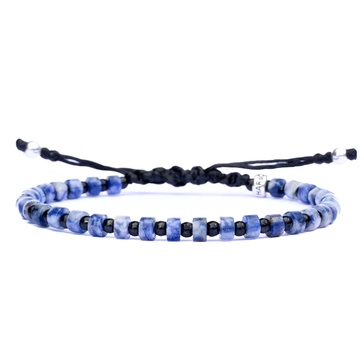 Men Stone Rope Bracelet - Handmade Of Silver Steel & Sodalite Gemstone - Orion