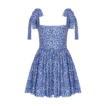 Audree Floral Print Poplin Mini Dress In Azure Blue