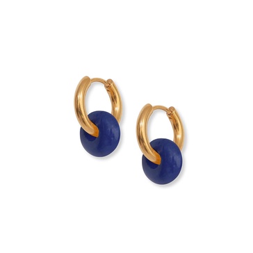 Blue Agate Hoops - Gold