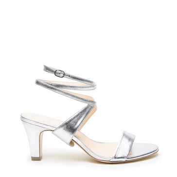 Silver Tomoe Mid-Heel Sandal