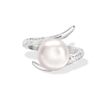 Silver Twisted White Pearl Ring