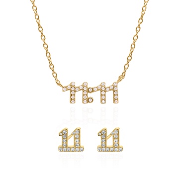 Angel Numbers Gift Set - Necklace & Stud Earrings - Gold Plated