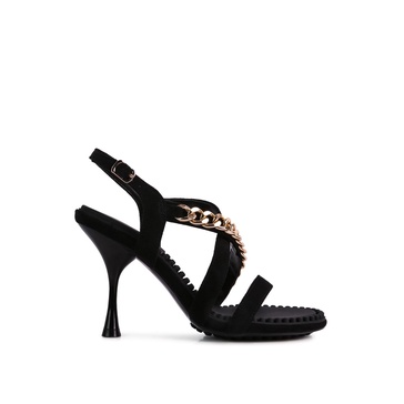 Domeda Black Metal Chain Mid Heel Sandal