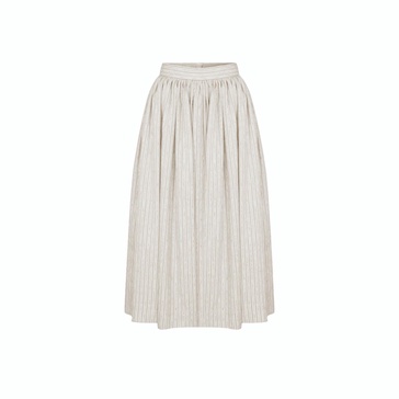 Lou Lou Striped Linen Midi Skirt In Walnut