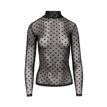 Black Polka Dot Sheer Blouse With Turtleneck