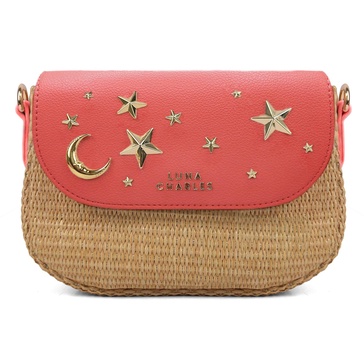 Elena Star Studded Rattan Handbag | Coral & Gold